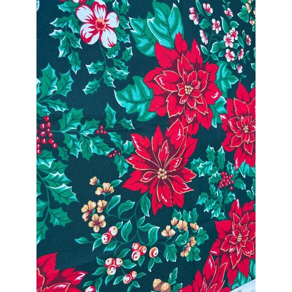 Vintage Christmas Fabric Country Red & Green Poinsettias & Holly Cotton Material - Picture 1 of 6